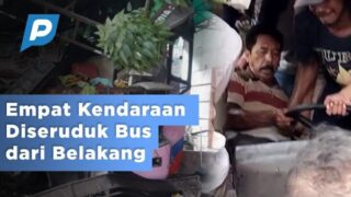 Tunggu Lampu Merah, Empat Kendaraan Diseruduk Bus dari Belakang